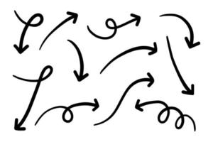 conjunto de flechas dibujadas a mano. garabato ilustración vectorial. vector