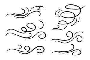 hand drawn wind doodle set, vector illustration.