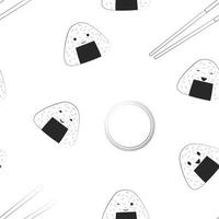 Seamless pattern with onigiri. Asian cuisine. Black and white background. vector