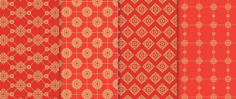 Set of Chinese patterns background vector. Abstract geometric shape, grid vector patterns and swatches. Luxury oriental wallpaper design for fabric, wallpaper, banners, prints and wall arts.