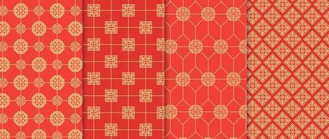 Set of Chinese patterns background vector. Abstract geometric shape, grid vector patterns and swatches. Luxury oriental wallpaper design for fabric, wallpaper, banners, prints and wall arts.