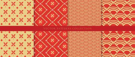 Set of Chinese patterns background vector. Abstract geometric shape, grid vector patterns and swatches. Luxury oriental wallpaper design for fabric, wallpaper, banners, prints and wall arts.