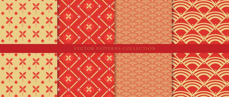 Set of Chinese patterns background vector. Abstract geometric shape, grid vector patterns and swatches. Luxury oriental wallpaper design for fabric, wallpaper, banners, prints and wall arts.