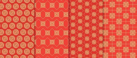 Set of Chinese patterns background vector. Abstract geometric shape, grid vector patterns and swatches. Luxury oriental wallpaper design for fabric, wallpaper, banners, prints and wall arts.