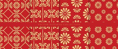 Set of Chinese patterns background vector. Abstract geometric shape, grid vector patterns and swatches. Luxury oriental wallpaper design for fabric, wallpaper, banners, prints and wall arts.