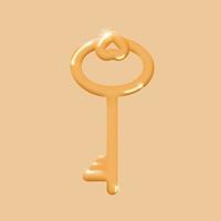 Golden shiny key 3d on a beige background. The concept of protection and security. Keyhole key. Vector illustration.