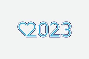 Logotipo de feliz año nuevo 2023 con corazón, forma de amor vector