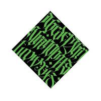 Pattern, ornament in the Gothic style. Vector. Alphabet. Medieval latin green letters on a black background. Calligraphy and lettering. Design for fabric and packaging. All letters are isolated. vector