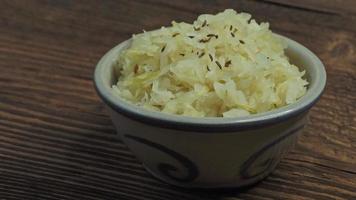 Fresh homemade sauerkraut in a bowl video