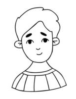 lindo chico feliz. retrato de garabato de un niño rizado sonriente. ilustración vectorial esquema de dibujo a mano. avatar cara de bebé masculino.