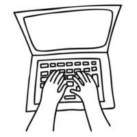 manos escribiendo en el teclado del portátil. ilustración vectorial en estilo garabato. vector