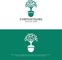 tree logo icon template design. Round garden plant natural line symbol. Green branch with leaves business sign. Vector illustration.