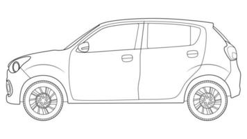 vector de coche hatchback de tamaño pequeño, ilustración de vector de contorno de coche simple