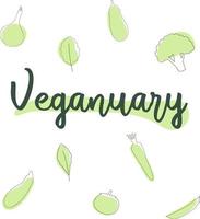 Presentation of vegan diet month in January called Veganuary. Lettering with vegetables. A call to become vegan. vector