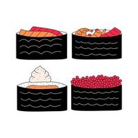 juego de rollos, cocina tradicional japonesa de sushi. ilustración vectorial en estilo plano vector