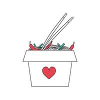 Ramen in a box. Delicious noodles. Chinese and Japanese cuisine. Vector illustration, icon, logo.