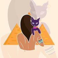 mujer aislada que lleva una ilustración de vector de icono de gato egipcio