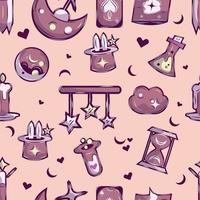 Pattern background with magic icons Vector illustration