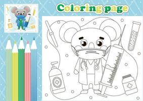 Medical coloring page for kids with cute koala doctor with medical instruments vector