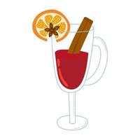 Cozy glass of mulled wine or spiced wine with orange and cinammon isolated on white background vector