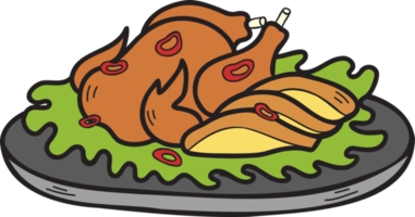 Hand Drawn turkey on plate Chinese and Japanese food illustration png