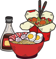 fideos dibujados a mano y fideos instantáneos ilustración de comida china y japonesa png