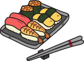 Hand Drawn sushi and chopsticks Chinese and Japanese food illustration png