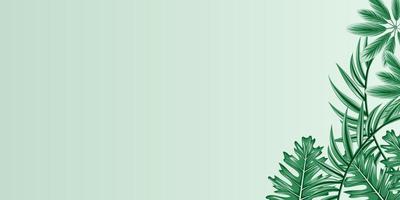 Vector horizontal tropical leaves banners on white background with copy space . Exotic botanical design for cosmetics, spa, perfume, health care products, aroma, wedding invitation.