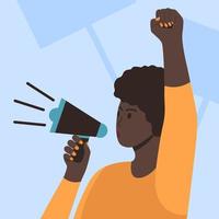 Fight Against Discrimination, Black Lives Matter Protest, Woman With Loudspeaker Flat  Illustration vector