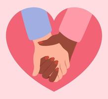 Lovers Holding Hands Pink Valentines Vector Illustration In Flat Style