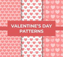 conjunto de patrones de san valentín para paquete con corazones en colores rosas ilustración vectorial en estilo plano vector