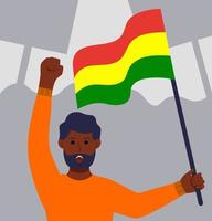 hombre negro con bandera en la demostración, poder y orgullosa ilustración vectorial en estilo plano vector