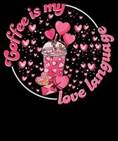 el café es mi lenguaje de amor diseño de camiseta del día de san valentín amante del café helado rosa retro vector
