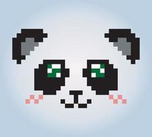 8 bits de píxeles de cara de panda. animales para activos de juego y patrones de punto de cruz en ilustraciones vectoriales. vector