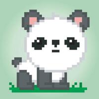 8 bit pixels panda. Animals for game assets and cross stitch patterns in vector illustrations.