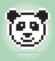 8 bits of panda face pixels. Animals for game assets and cross stitch patterns in vector illustrations.