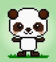 8 bit pixels panda is standing. Animals for game assets and cross stitch patterns in vector illustrations.