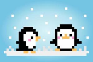 Pingüino de píxeles de 8 bits. animales para activos de juego y patrones de punto de cruz en ilustraciones vectoriales. vector