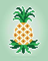 8 bit pixel of pineapples. Fruits for game assets and cross stitch patterns in vector illustrations.