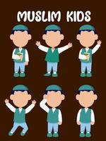 Muslim kids vector illustrations with charming and expressive in various poses