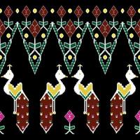 hermoso colorido bordado de punto tailandés. patrón oriental étnico geométrico tradicional sobre fondo negro, cultura de patrones tailandeses con camino de recorte foto