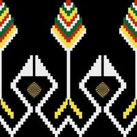 Beautiful colorful Thai knitted embroidery. geometric ethnic oriental pattern traditional on black background, Thai pattern culture photo