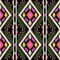 Beautiful colorful Thai knitted embroidery. geometric ethnic oriental pattern traditional on black background, Thai luxury pattern modern culture with clipping path, photo