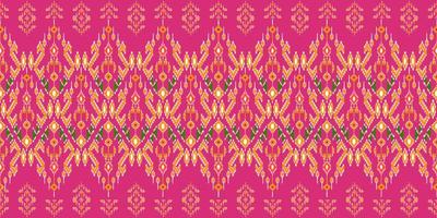 Beautiful colorful Thai knitted embroidery. geometric ethnic oriental pattern traditional on black background, Thai pattern culture with clipping path, pink style photo