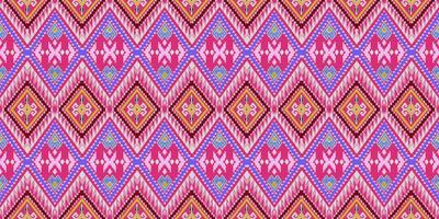 Beautiful colorful Thai knitted embroidery. geometric ethnic oriental pattern traditional on black background, Thai pattern culture with clipping path, pink style photo