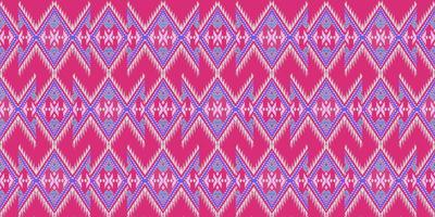 Beautiful colorful Thai knitted embroidery. geometric ethnic oriental pattern traditional on black background, Thai pattern culture with clipping path, pink style photo