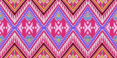 Beautiful colorful Thai knitted embroidery. geometric ethnic oriental pattern traditional on black background, Thai pattern culture with clipping path, pink style photo