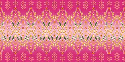 Beautiful colorful Thai knitted embroidery. geometric ethnic oriental pattern traditional on black background, Thai pattern culture with clipping path, pink style photo