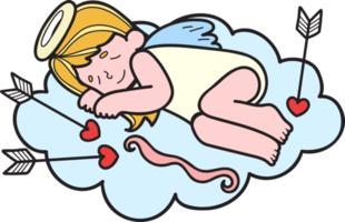 Hand Drawn cupid with clouds illustration png