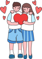 Hand Drawn couple men and women with heart balloons are hugging illustration png